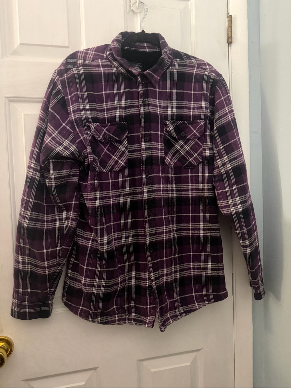 O’Neill Men’s XL Purple Plaid Flannel Shirt Jacket Lined Button Down